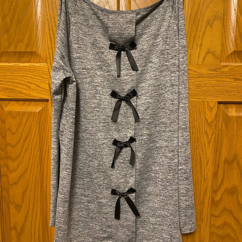 Whimsigoth Asymmetric Long Sleeve Top with Black Bow Accents on Back
